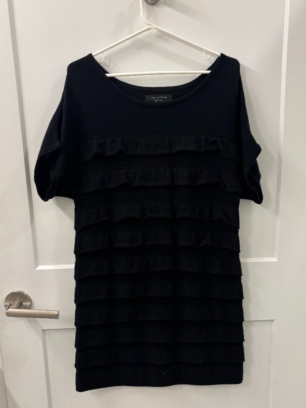 Rag & Bone Black Silk Cashmere Ruffle Knit Dress Women's Size 6 Short Sleeve